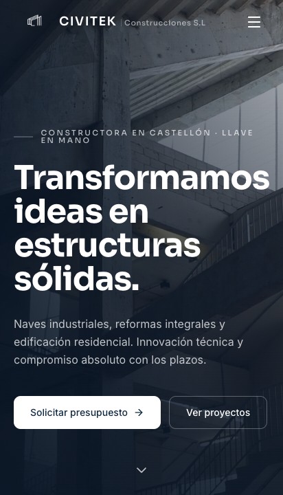 La web One Page de CIVITEK vista en un móvil