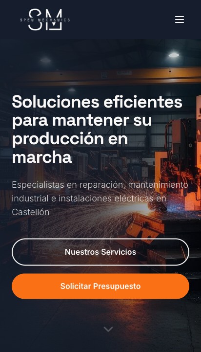 La web de Spen Mechanics vista en un móvil